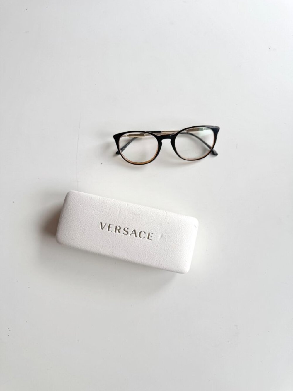 VERSACE 3227 Black Amber Acetate Plastic Full Frame Eyeglasses Glasses